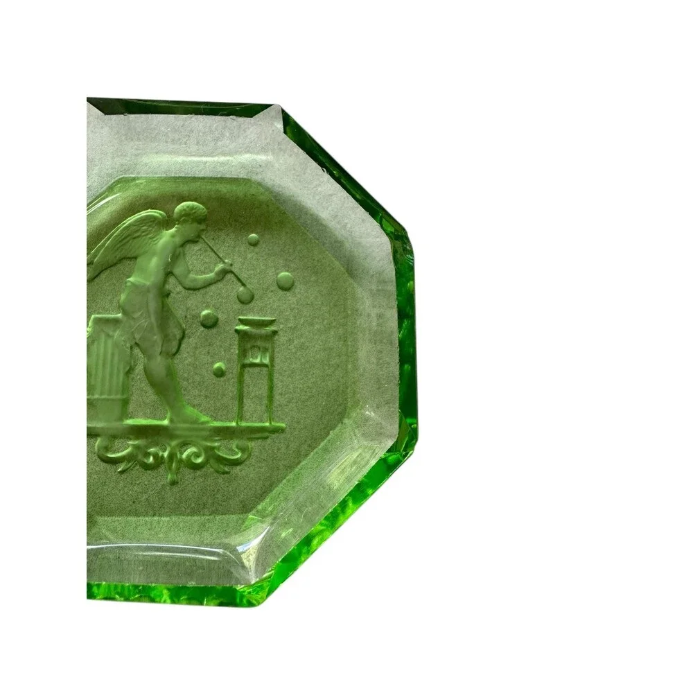 Art Deco Curt Schlevogt Green Glass Intaglio  Mini Plate, Ingrid Bohemian Coll.
